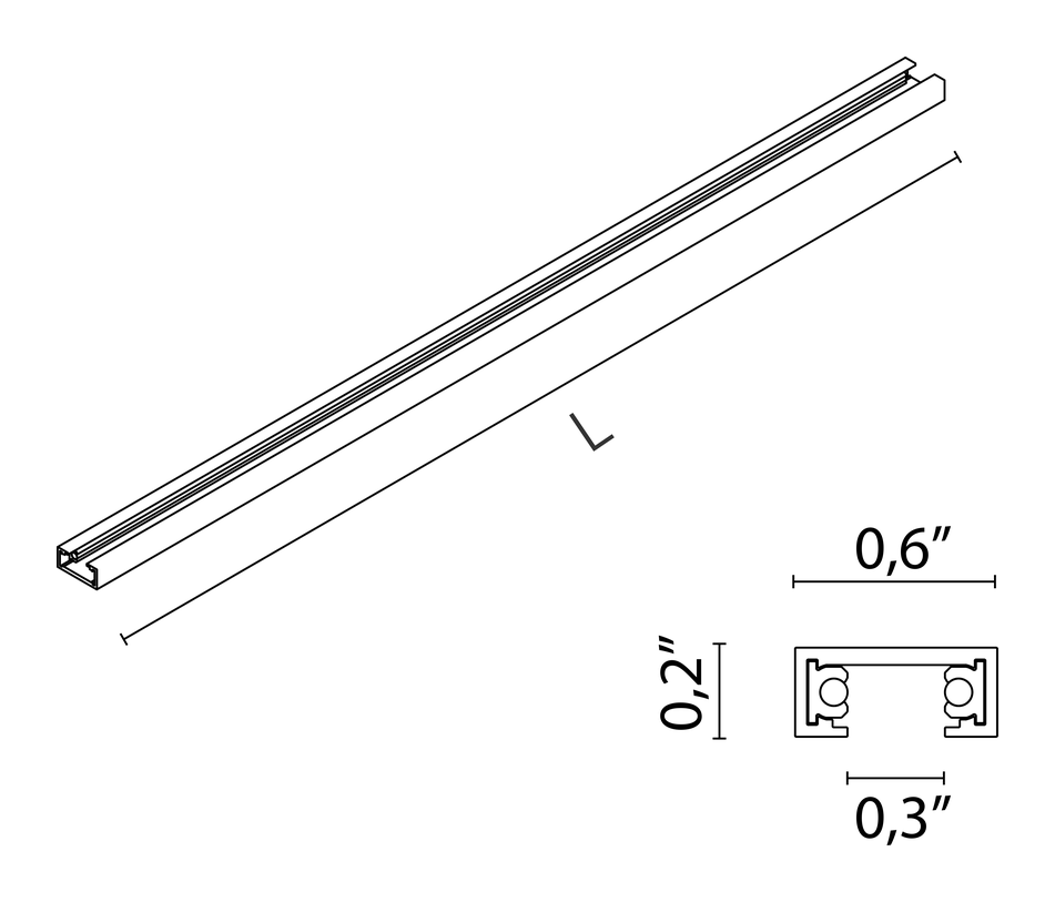 Zero Track Lighting System by Flos, size drawing: Zero Track Surface Profile