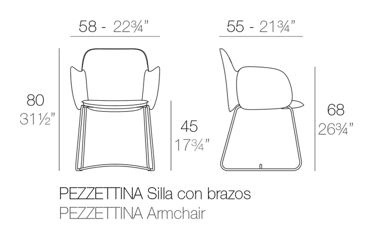 Pezzettina Armchair by Vondom, size drawing