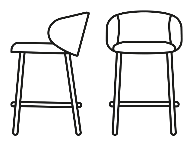 Tuka Counter Stool, Metal Legs by Connubia, size drawing