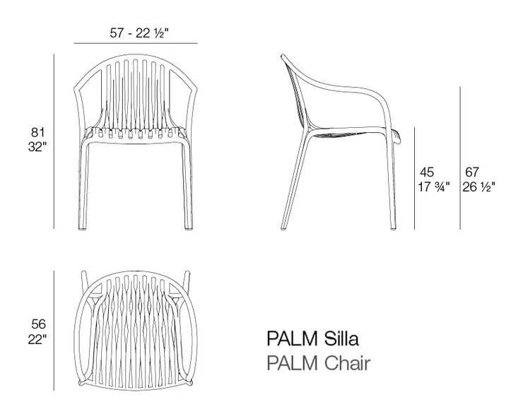 Palm Chair by Vondom, size drawing