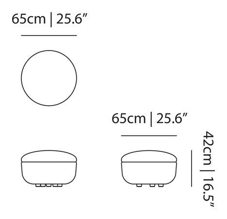 Bart Ottoman and Footstool by Moooi, size drawing: Pouf