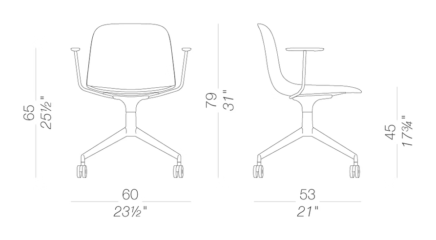 Seela S343 Chair by LaPalma, size drawing