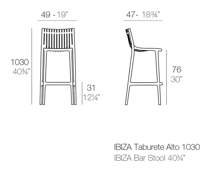 Ibiza Stool by Vondom, size drawing