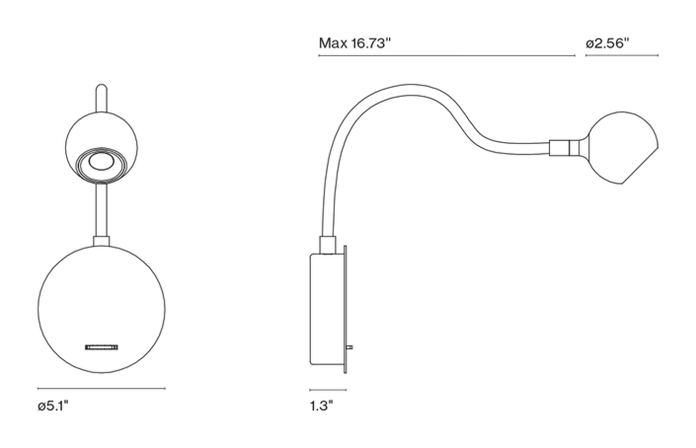 N. Ocho Wall Lamp by Marset, size drawing