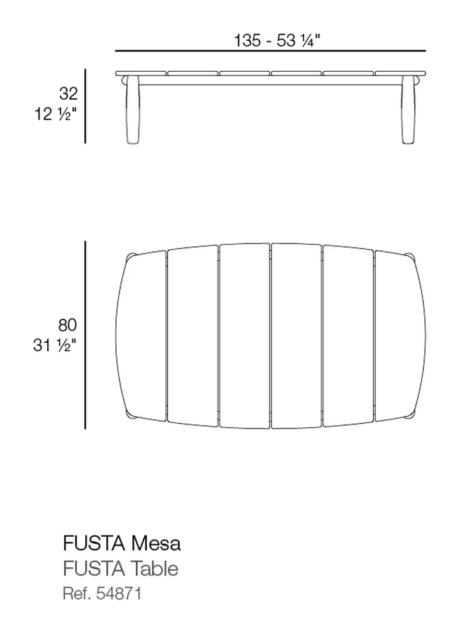 Fusta Coffee Table by Vondom, size drawing