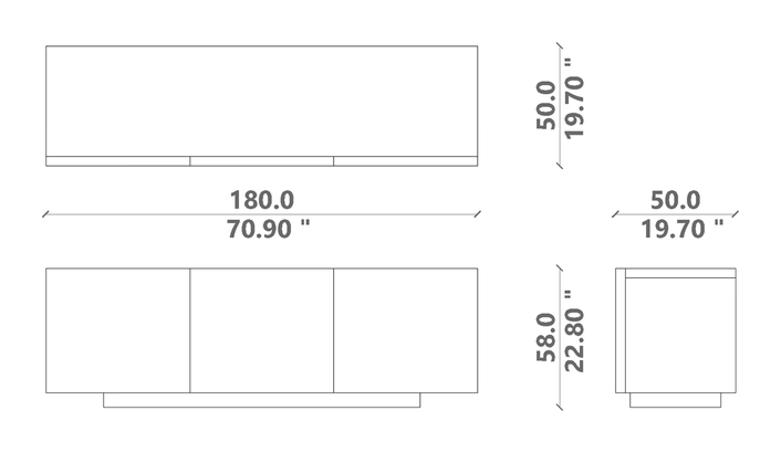 Bessie Cabinet by Talenti, size drawing: 180 × 50 × H 58