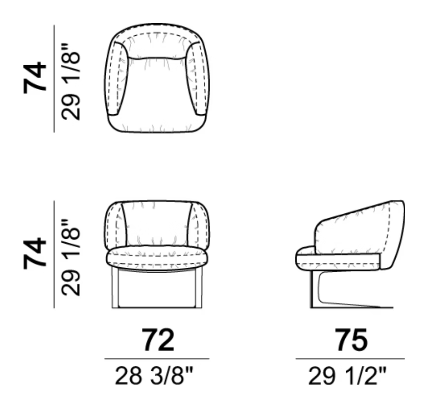 Warren Living Armchair by Arketipo, size drawing