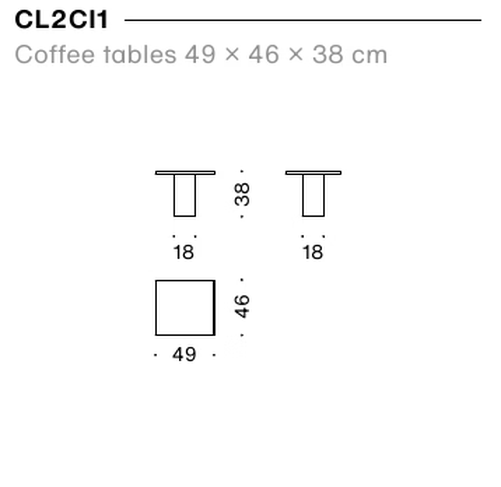 Clay Coffee Table by Moroso, size drawing: Coffee tables 49 × 46 × 38 cm