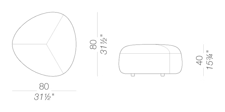 Kipu ED02 Medium Outdoor Ottoman by LaPalma, size drawing