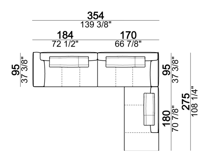Brown Sugar Sofa by Arketipo, size drawing: Composition H