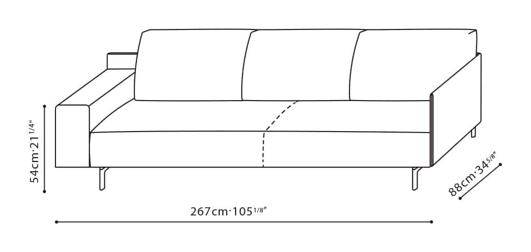 East-West Sofa by Camerich, size drawing: C01H0105