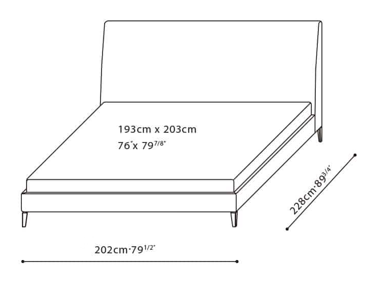 Luna Bed by Camerich, size drawing: C03F0605 King