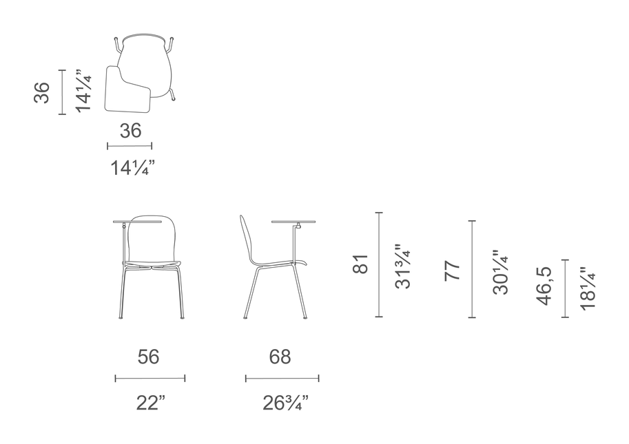 Tate Soft Chair by Cappellini, size drawing: TS_2