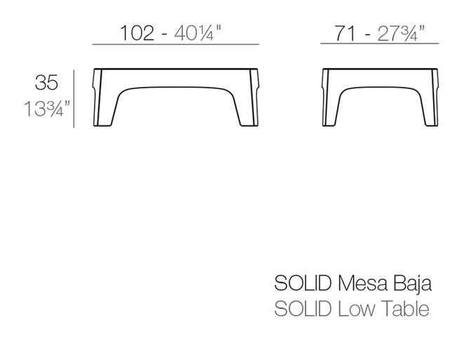 Solid Coffee Table by Vondom, size drawing