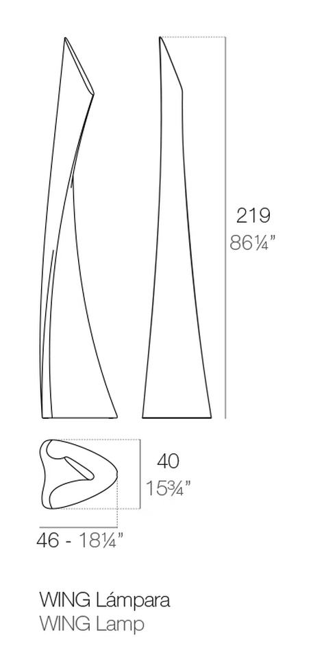 Wing Floor Lamp by Vondom, size drawing