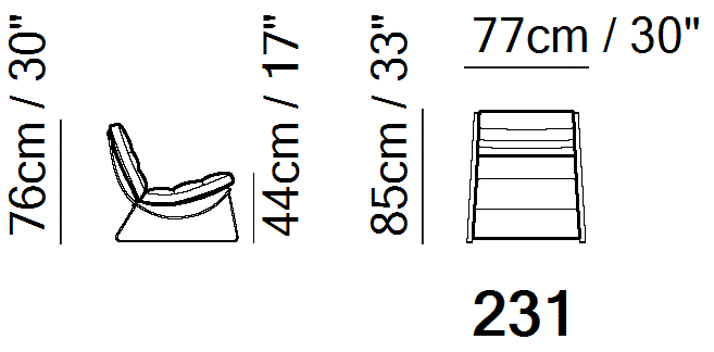 Cammeo Armless Chair by Natuzzi Italia, size drawing