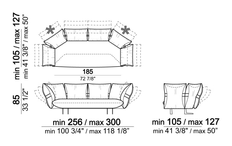 Smooth Operator Sofa by Arketipo, size drawing: Sofa