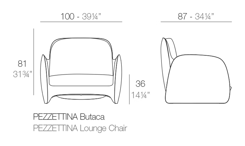 Pezzettina Lounge Chair by Vondom, size drawing