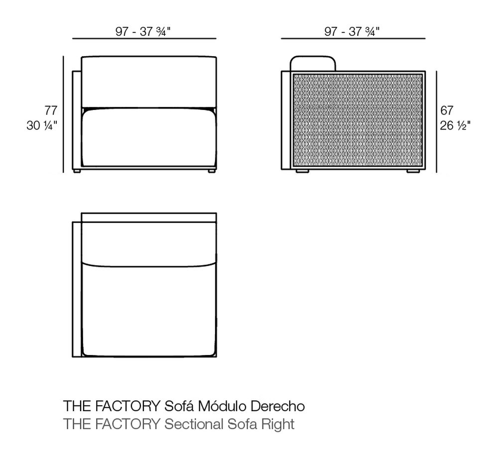 The Factory Sofa Modular by Vondom, size drawing