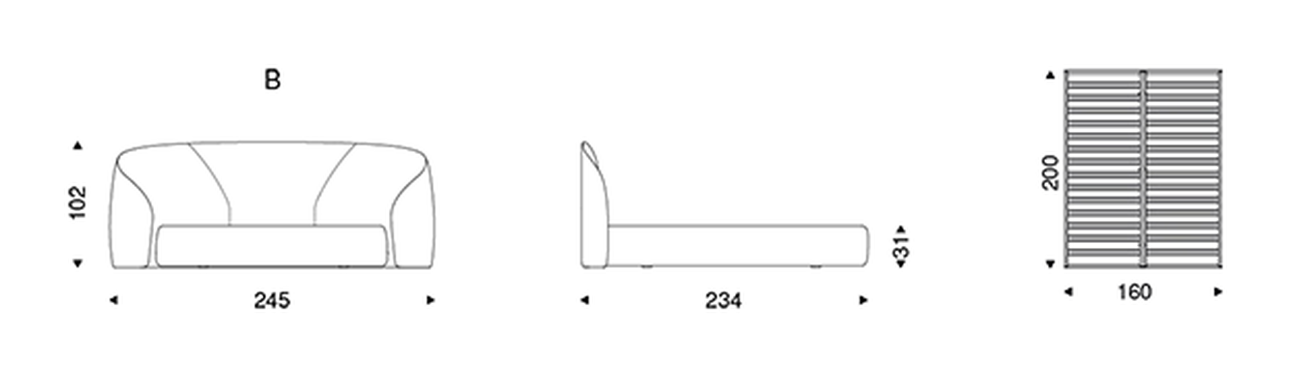 Richard Bed by Cattelan Italia, size drawing 2