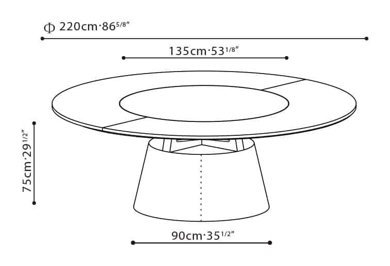 Unity Dining Table L by Camerich, size drawing: C05B0804