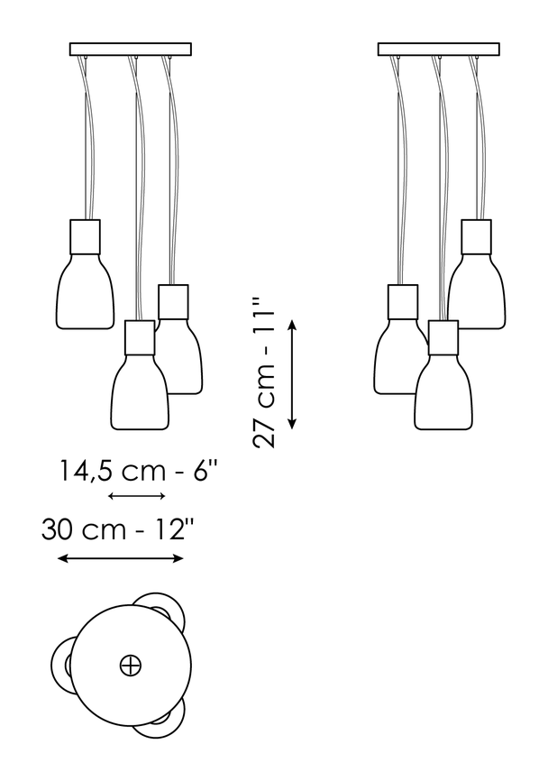 Acquerelli Lamp Collection by Bonaldo, size drawing: 3 lights suspension