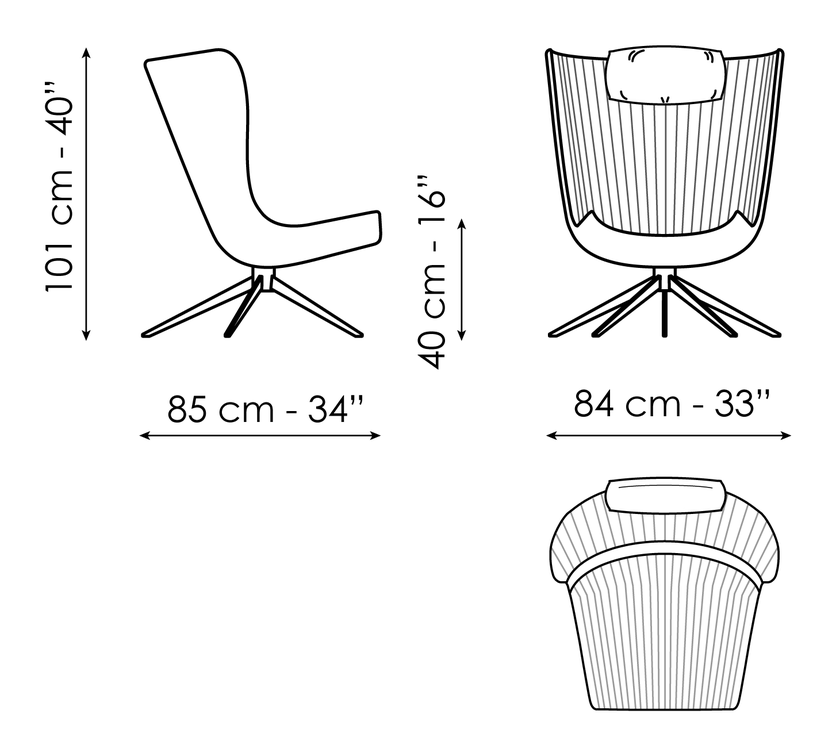 Colibrì Armchair by Bonaldo, size drawing: Colibrì