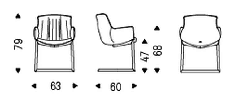 Rhonda Cantilever Chair by Cattelan Italia, size drawing