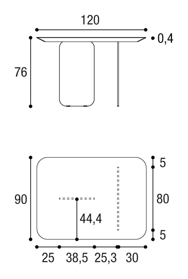 Air Soft Table by Lago, size drawing: 2205W