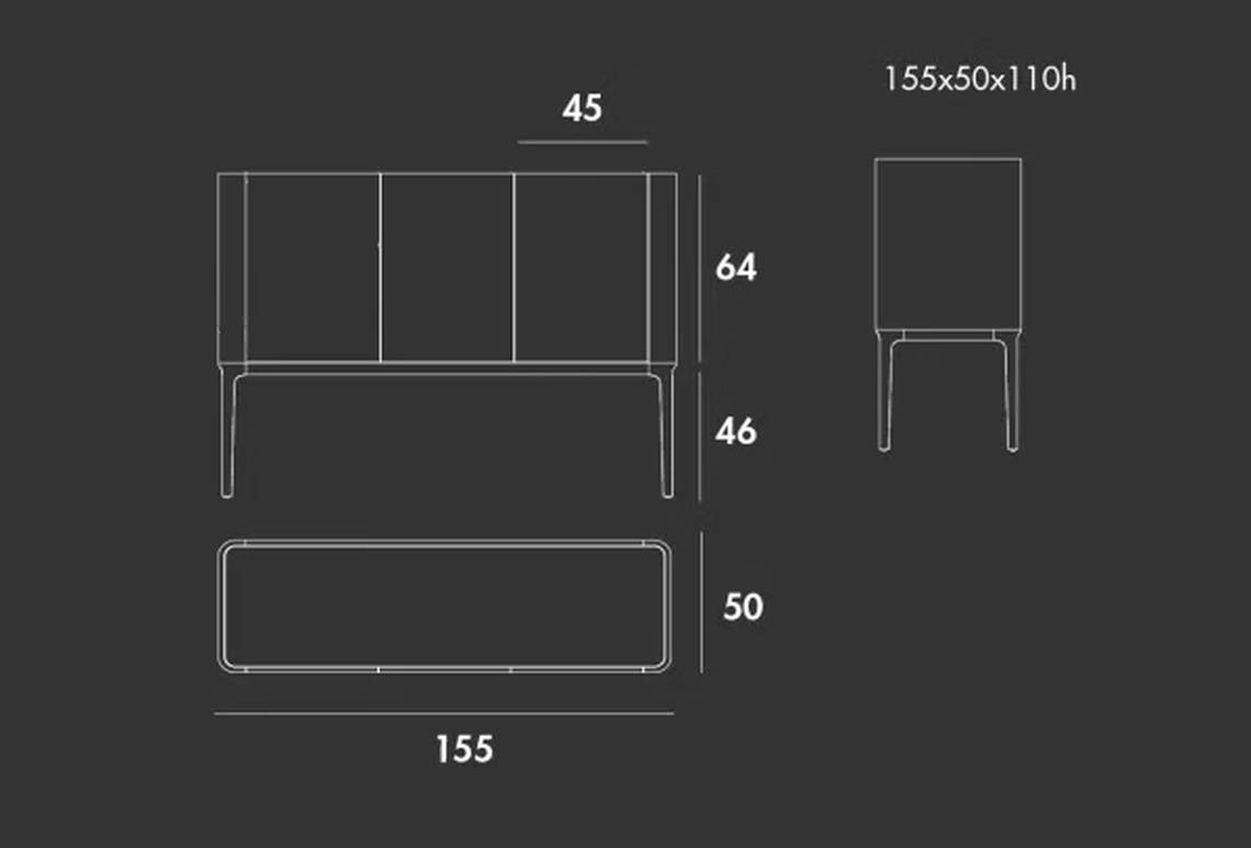 Slim Three-Door Sideboard by Sovet, size drawing: H 110