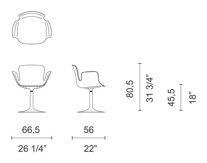 Juli Plastic Chair by Cappellini, size drawing: JUP1 / JUP1M