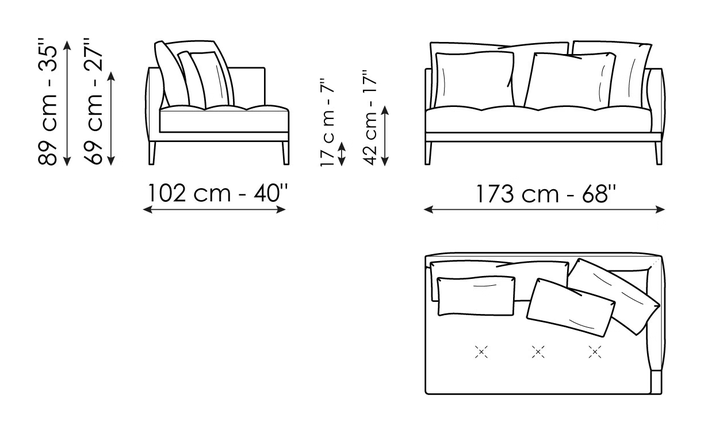 Soft Island Sectional by Bonaldo, size drawing: End section sofa 173