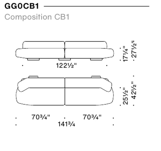 Gogan Sofa by Moroso, size drawing: Composition CB1