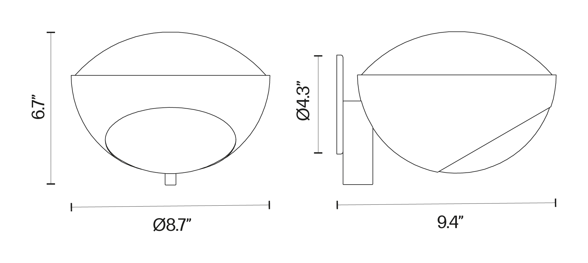 1963 Wall Lamp by Fontana Arte, size drawing