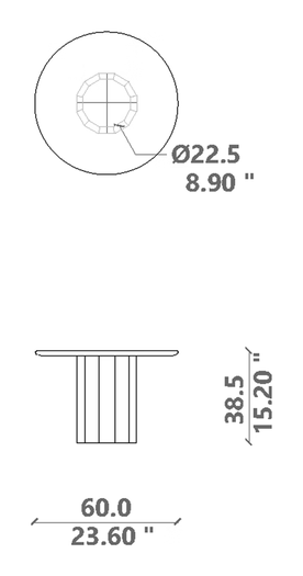 Salinas Coffee Table by Talenti, size drawing: Ø 60