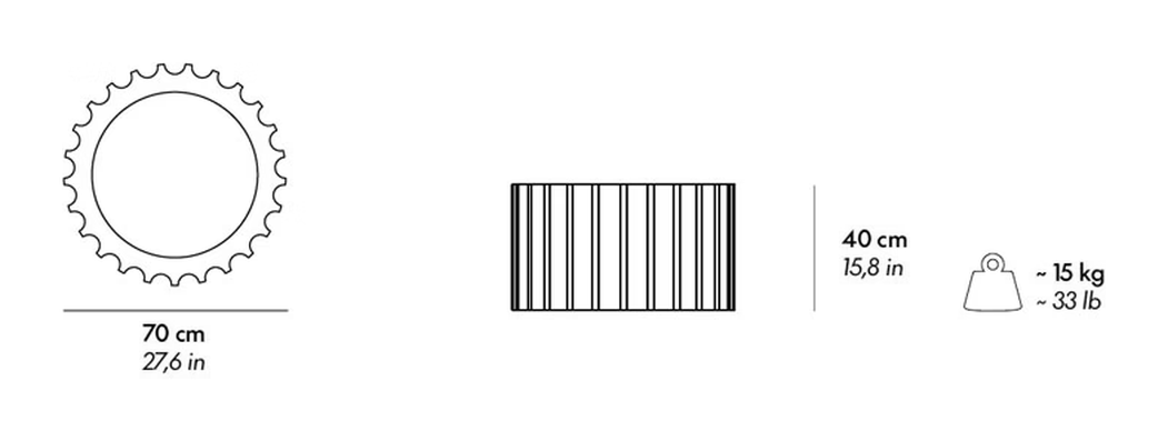 Attica TL Coffee Table by Gufram, size drawing