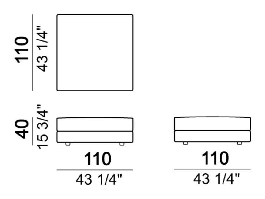 Plat Sofa by Arketipo, size drawing: Pouf