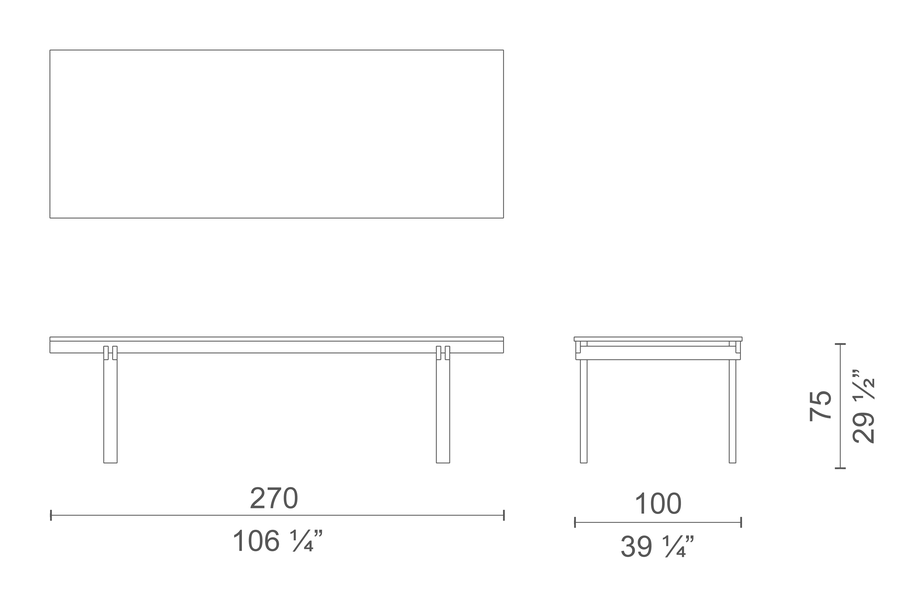 Mathare Table by Cappellini, size drawing: MTR1