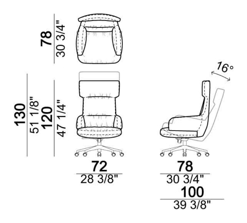 Forbes Armchair by Arketipo, size drawing