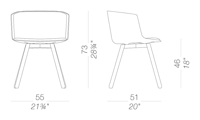 Cut S180-181 Chair by LaPalma, size drawing