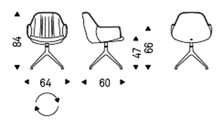 Scarlett Turn Swivel Armchair by Cattelan Italia, size drawing
