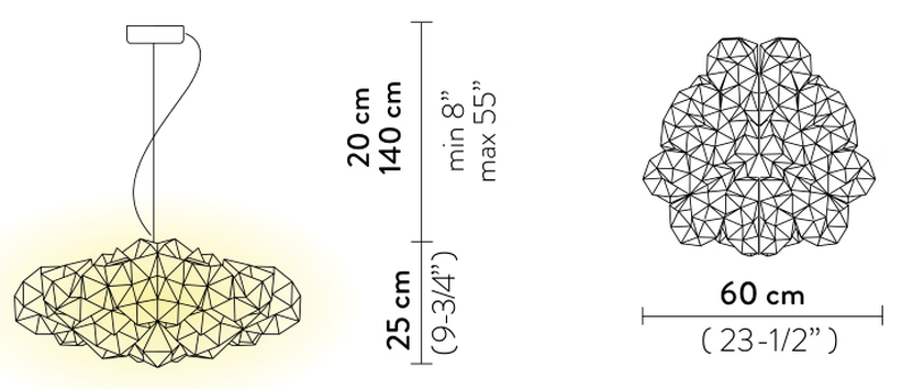 Drusa Pendant Lamp by Slamp, size drawing