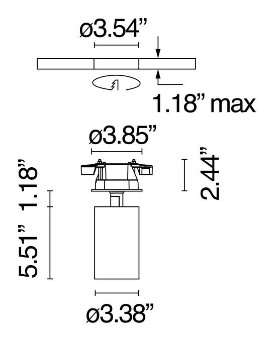 UT Spot Ceiling Ø86 Spotlight by Flos, size drawing