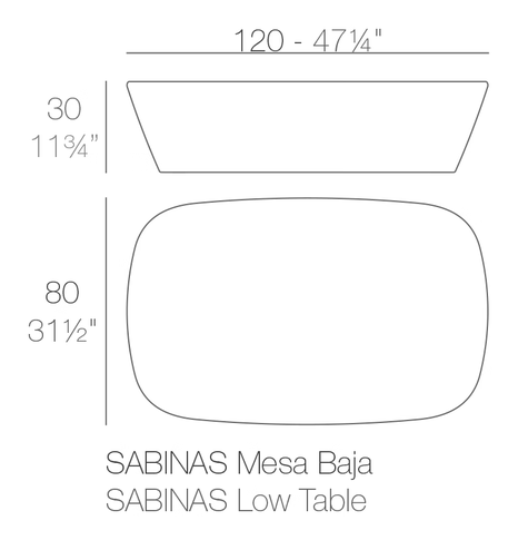 Sabinas Coffee Table by Vondom, size drawing