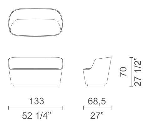 Orla Sofa by Cappellini, size drawing: ORL2S