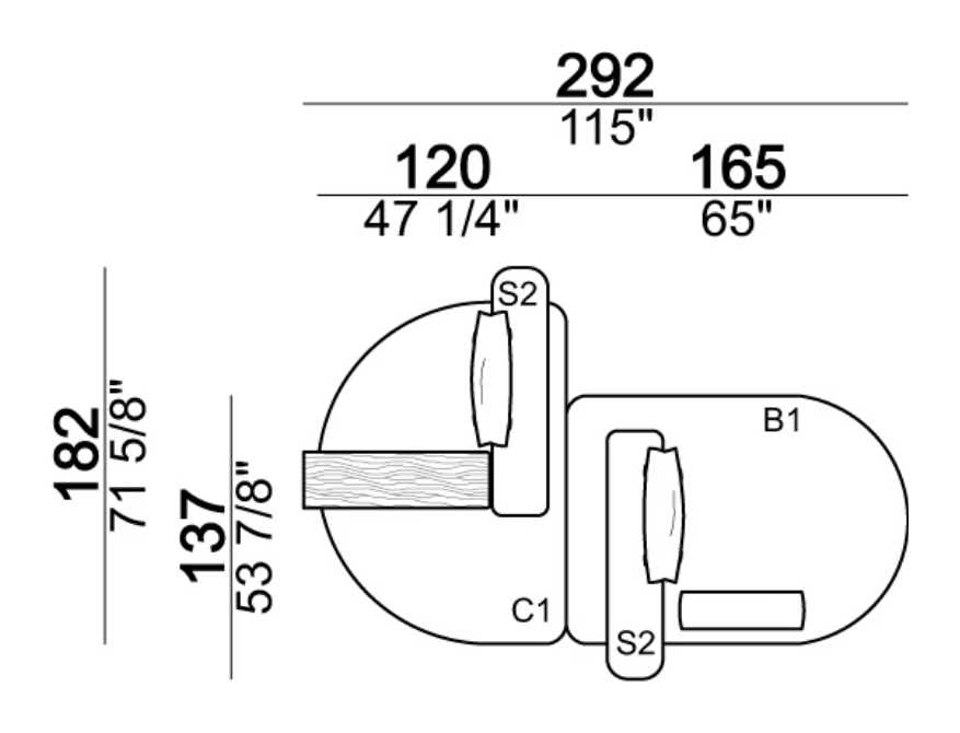 Back Pack Sofa by Arketipo, size drawing: Composition B