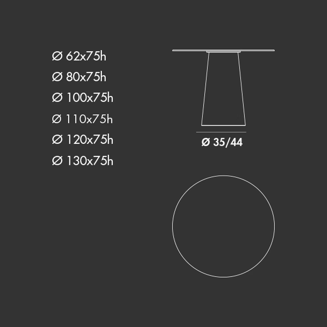 Totem Dining Table by Sovet, size drawing: Round