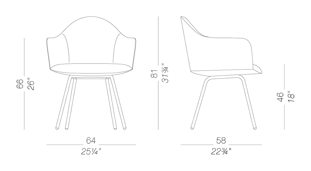 Edit S571 Armchair by LaPalma, size drawing