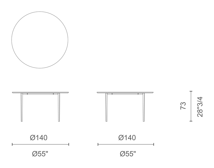 Openup Table by Cappellini, size drawing: TOU1-TOU1MB