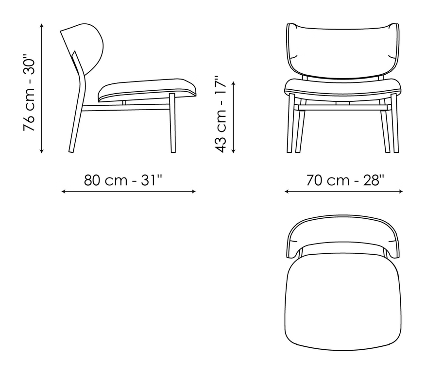 Noor Lounge Armchair by Bonaldo, size drawing